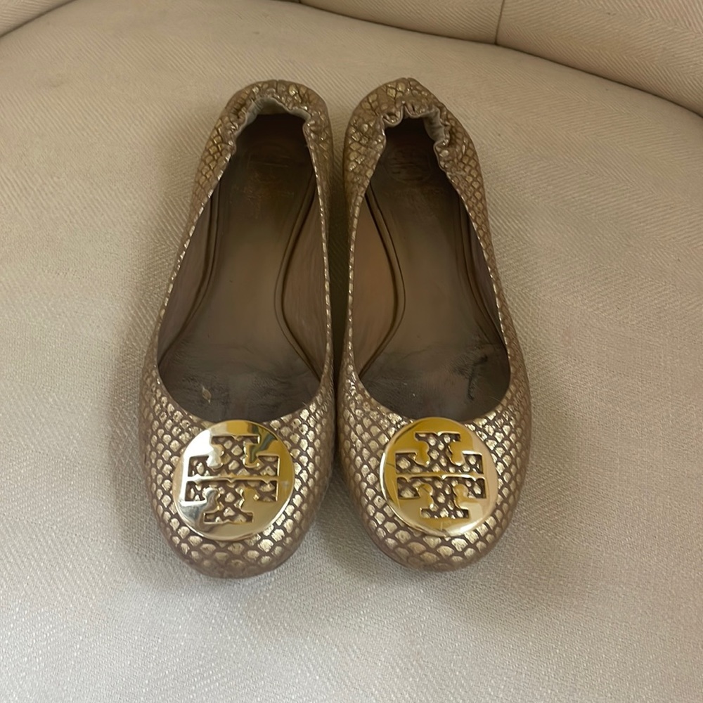 Well loved gold Tory Burch flats